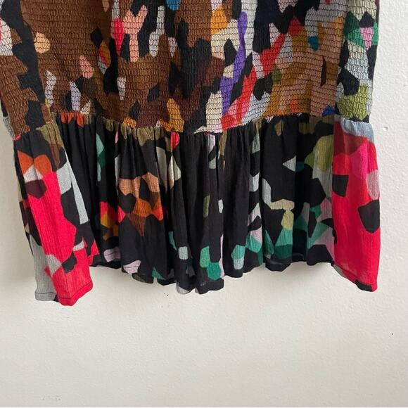 Anthropologie Blnk Galina Smocked Floral Midi  Dress Size Petite Small - Picture 3 of 7